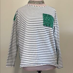 Joules Marina Dil green speckled striped blouse in size 10
